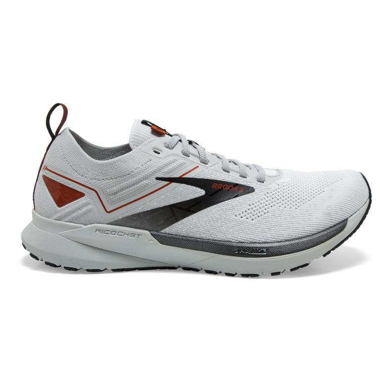 Brooks Ricochet 3 Lightweight Men's Road Running Shoes - White/Grey/Cinnabar (41263-GIUA)